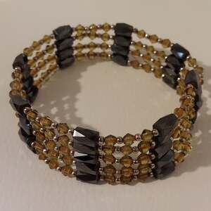 Yellow Glass and Lodestone Magnetite Beads Adjustable Bracelet